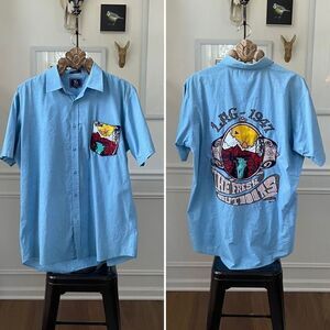 Lrg 1947 The Fresh Outdoors Embroidered Shirt Sleeve Button Shirt Blue 2XL